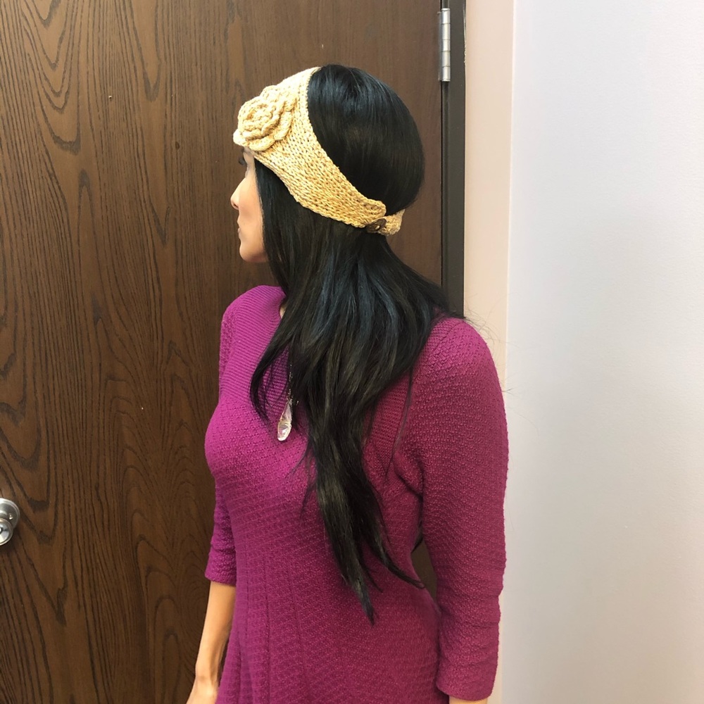 Taupe winter headband with rosette